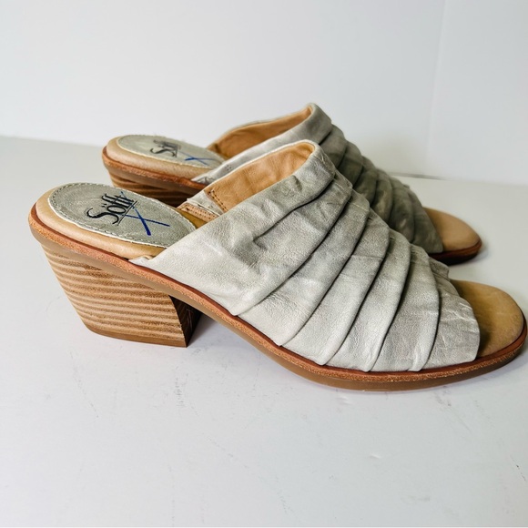 SOFFT CHRISSIE RUCHED LEATHER CHUNKY HEEL MULES SLIDES SIZE 9.5 NWOT - Picture 4 of 10